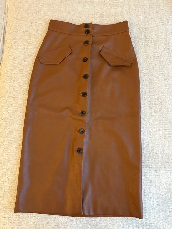 H&M Dresses & Skirts - H&M Tan Brown Faux Leather Button-Front Midi Skirt